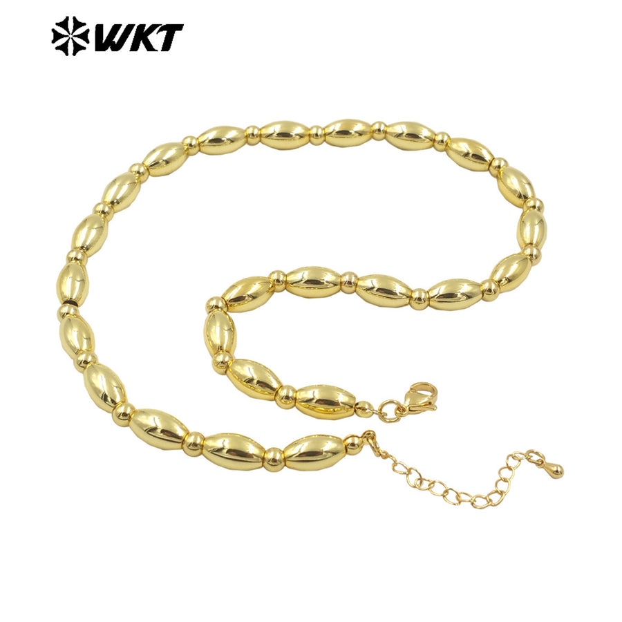 WT-JFN09 Delicate Simple Hot 16inch Long Bullet Beads 18K Real Gold Plated Resist Tarnishable Space Ball Necklace