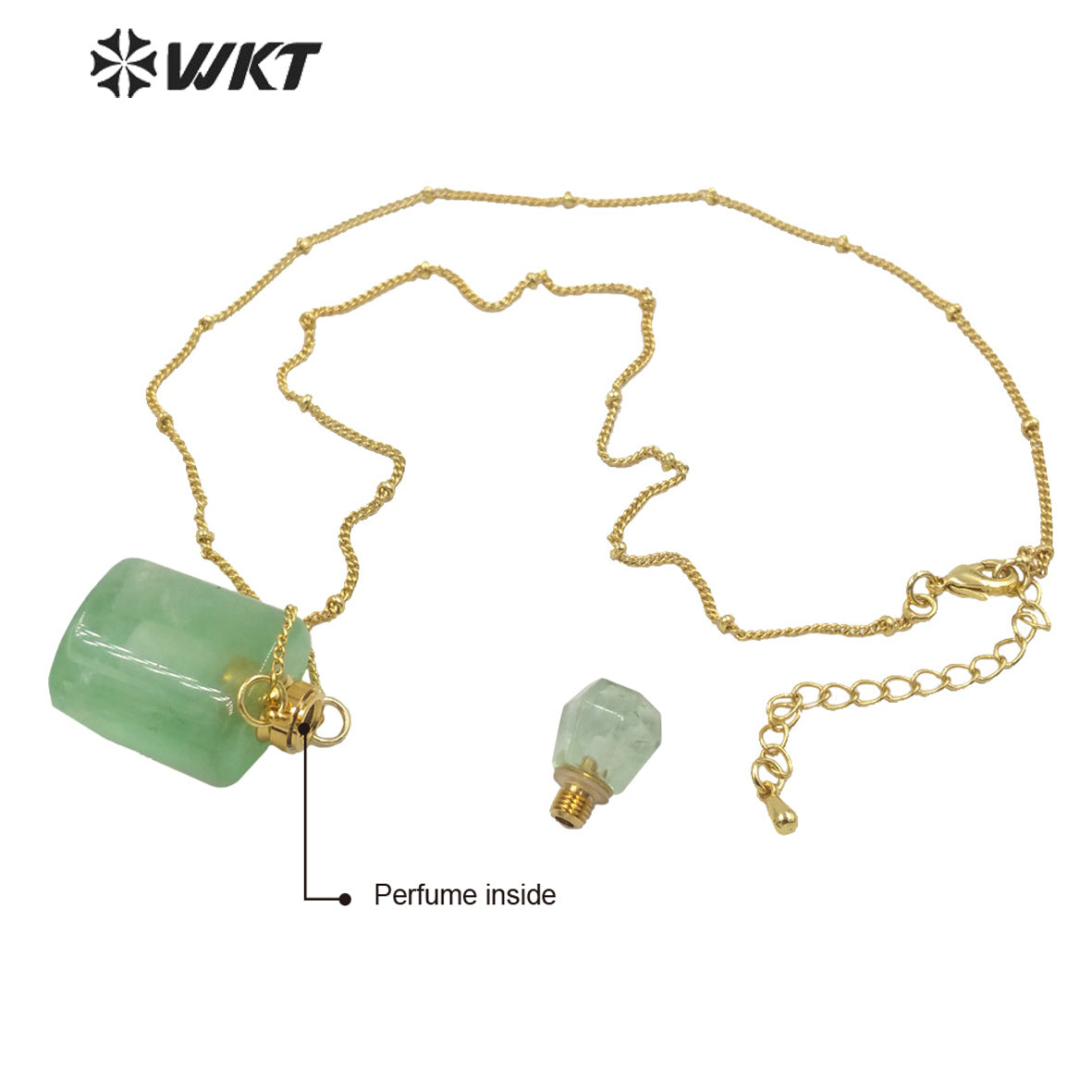 WT-N1285 Wholesale Gold Plated Natural Stone Rose Quartz square Essencial Oil Bottle Necklace Double Loop Perfume Necklace