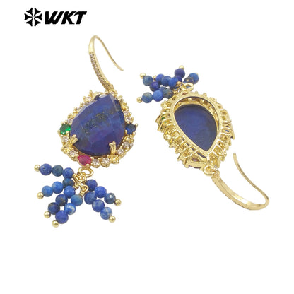 WT-ME107 WKT New Design Most Popular Handmade Wire Wrapped Tiny Beads Dangle Drop Stone Earring With Hoop Gold Party Studs