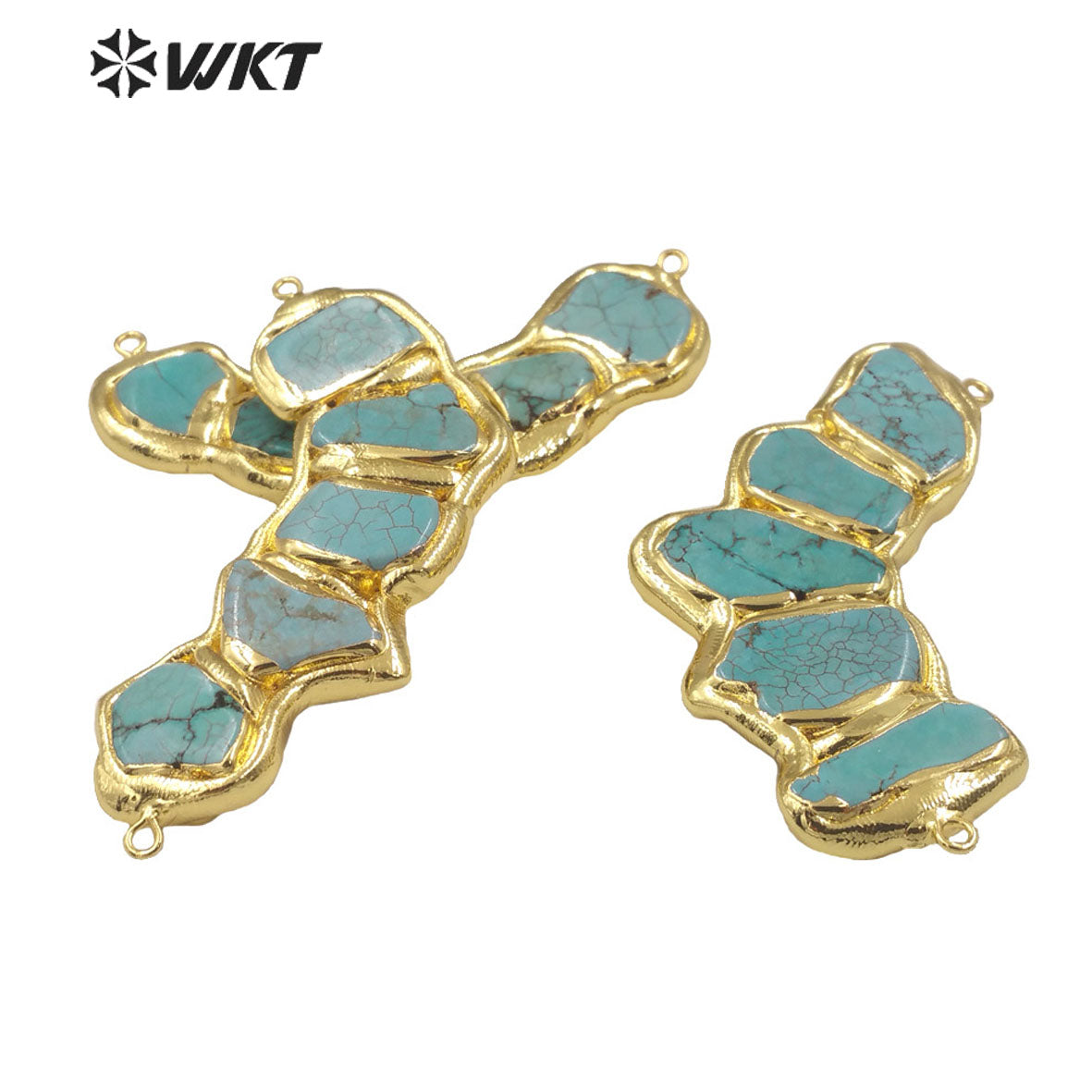 WT-P1955 New Design Five Turquoise Stone Assemble Made Vintage Bohemian Gold Plated Double Loops Necklace Findings