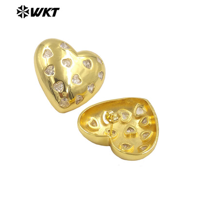 WT-ME114 Sweet Girl Heart Shaped Zircon Lovely Earrings Brass Exquisite Crafts for Women As Daily Decorations and Special Gifts