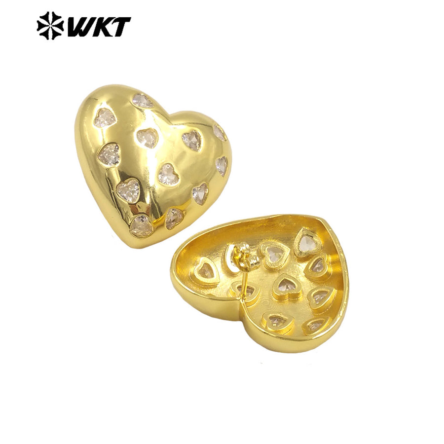 WT-ME114 Sweet Girl Heart Shaped Zircon Lovely Earrings Brass Exquisite Crafts for Women As Daily Decorations and Special Gifts
