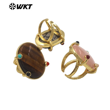 WT-R586 Lovely Romantic Design Gold Plated Little Stone And Natural Big Gemstones Women Rings As Friends Jewelry Presents