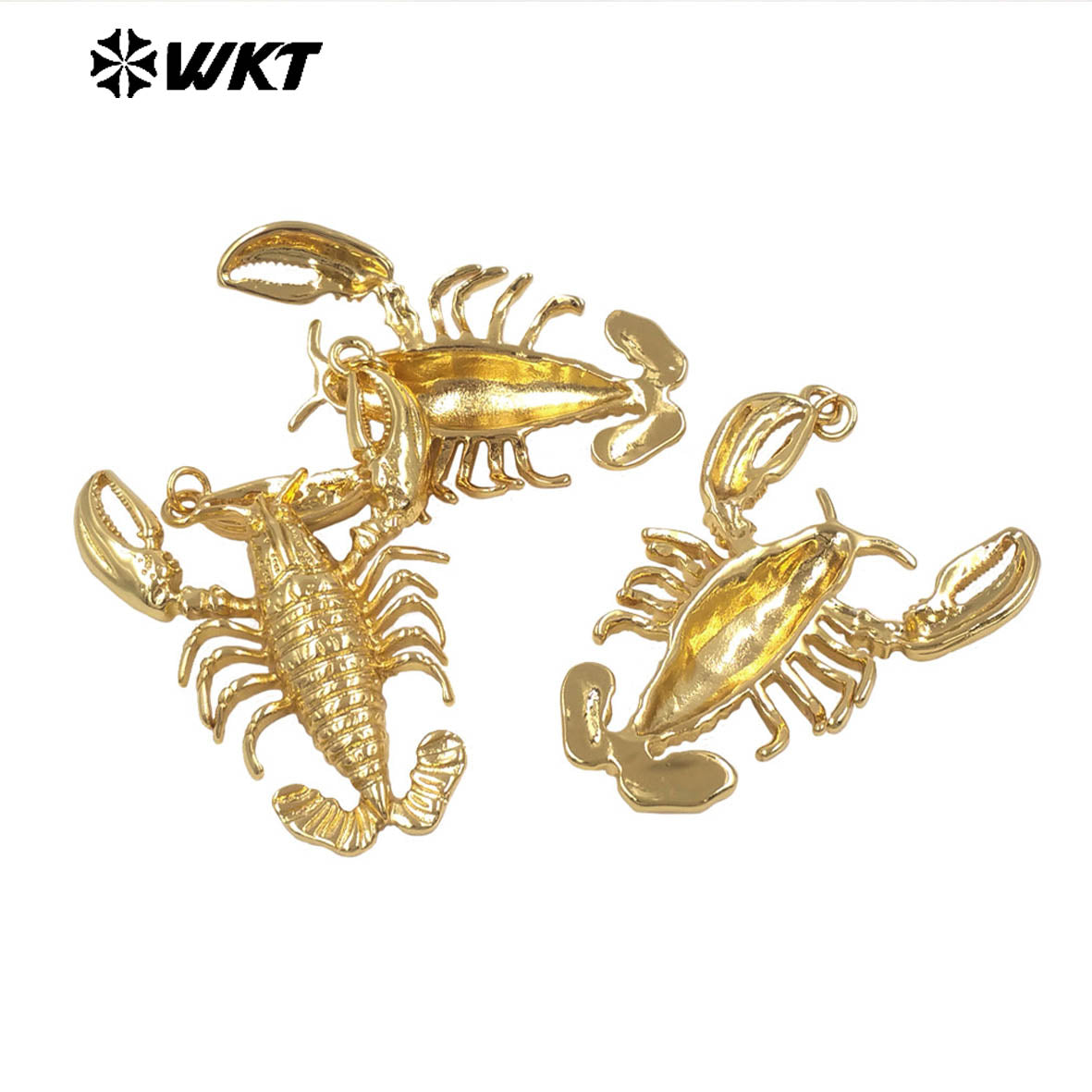 WT-MP327 Exquisite Vintage Style Gold Plated Crayfish Shape Yellow Brass Charms Pendants For Female Handmade Jewelry DIY