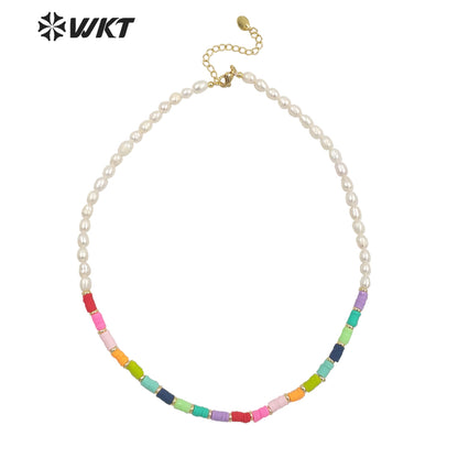 WT-JN208 Gorgeous Natural Freshwater Pearl Mix Resin Beads Necklace Winter Choker Pearl Necklace Jewelry Decorative