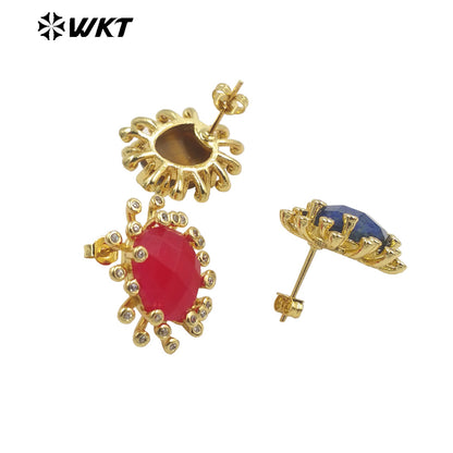 WT-ME092 Wholesale Newest Fashion square Gemstone with clear Cubic Zircon Around Setting Micro Pave Earrings Studs