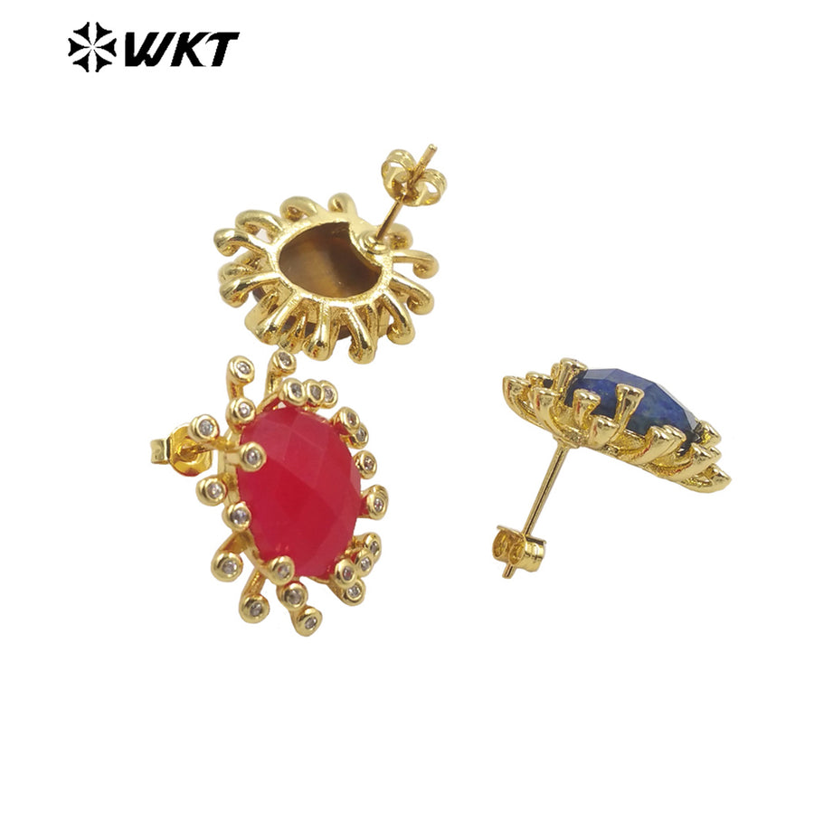 WT-ME092 Wholesale Newest Fashion square Gemstone with clear Cubic Zircon Around Setting Micro Pave Earrings Studs