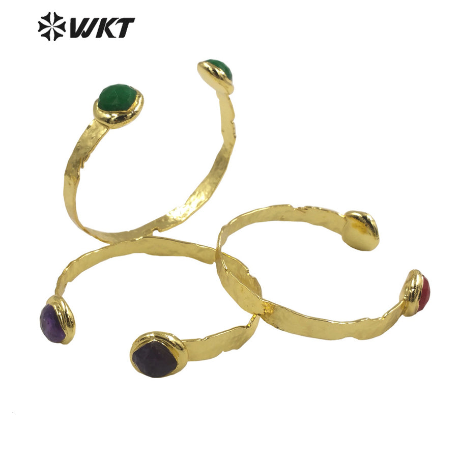 WT-B640 WKT Lovely Fashion Design Trendy Gift for Women Gemstone C Shaped Natural Colorful Gemstone Bracelets