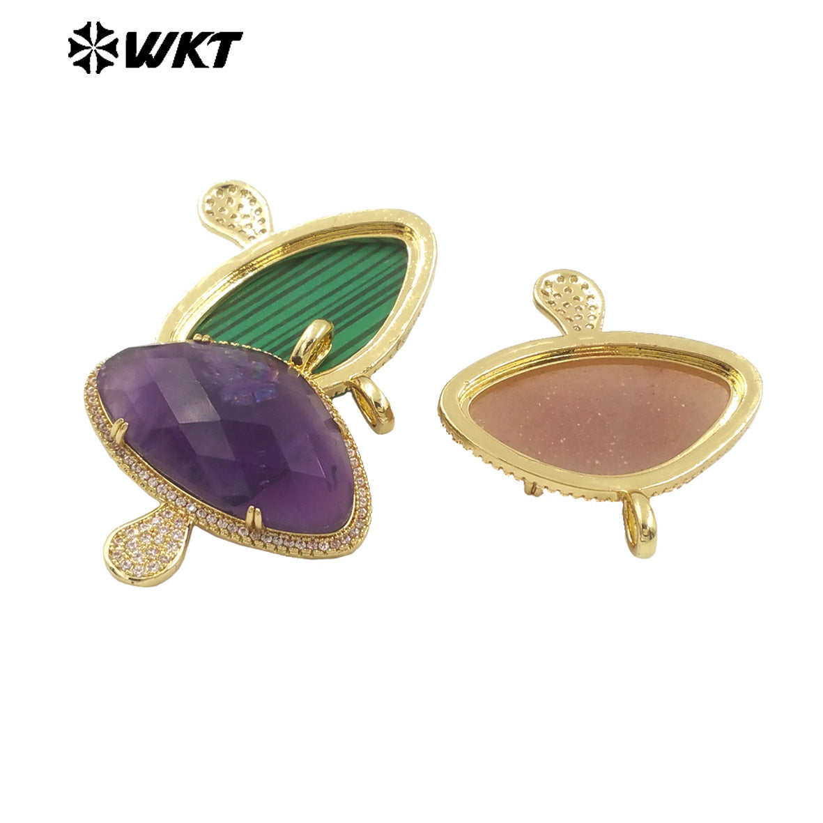 WT-MP297 Lovely 18K Real Gold Plated Natural Gemstone Setting America Popular Mushroom Jewelry Pendants Colors Available