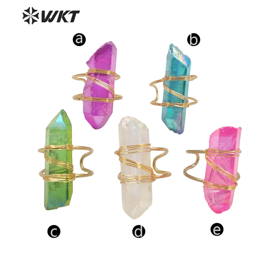 WT-R392 WKT 2022 Lovely Colorful Natural Aura Quartz Ring for Natural Multicolor Stone for Women Boho Vintage Wire Wrapped Ring