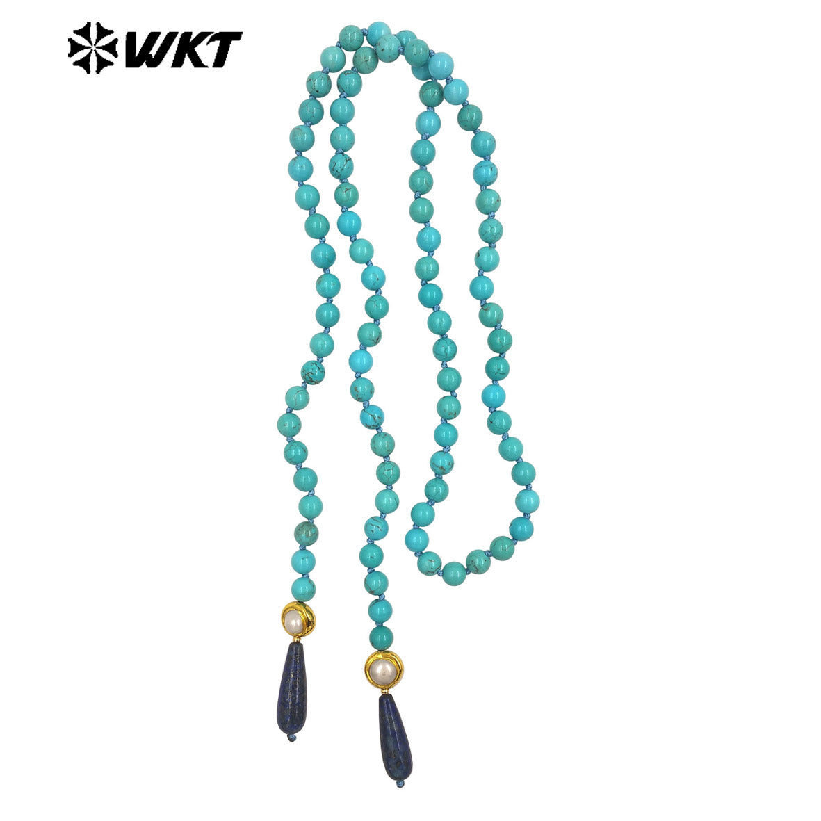 WT-N1501 Gorgeous Natural Turquoise Stone Beads And Gold Plated Pearl With Lapis Pendant Necklace As Women Trendy Accessories