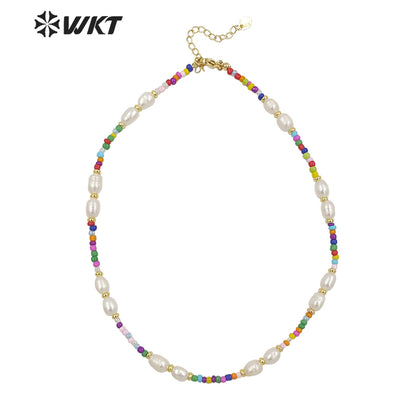 WT-JN198 Elegant Fashion Handmade Strand Beads Pearl Necklace Office Style Chic Colorful Tiny Beads Necklace
