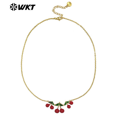 WT-JFN41 Beautiful Newest Gold Plated Necklace With Three Cherries Tiny Chain For Women Jewelry Accessories Gift Wholesale