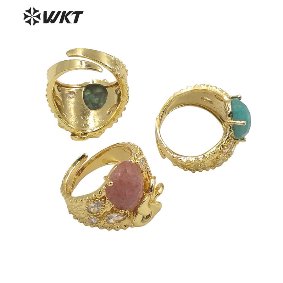 WT-R485 WKT Fashion Design Trendy Gift for Women Colorful High Quality Gorgeous Natural Gemstone and Zircon Stone Ring