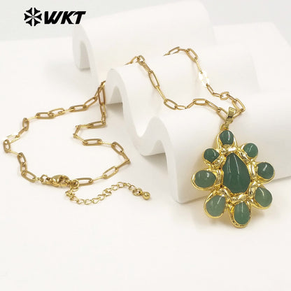 WT-N1528 High Quality Gold Electroplated Amethyst Natural Gemstones Pendants Necklaces For Women Unique Jewelry Present