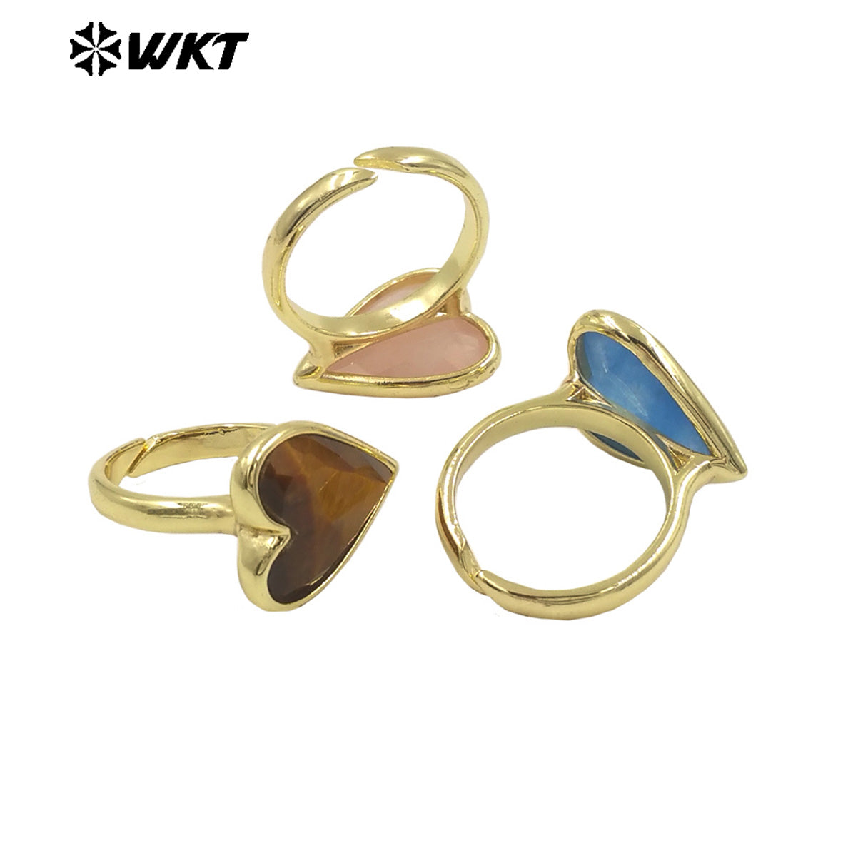 WT-R559 New Romantic 18K Gold Plated Heart Shape Natural Gemstone Adjustable Couple Ring for Girlfriend As Valentine's Day Gift