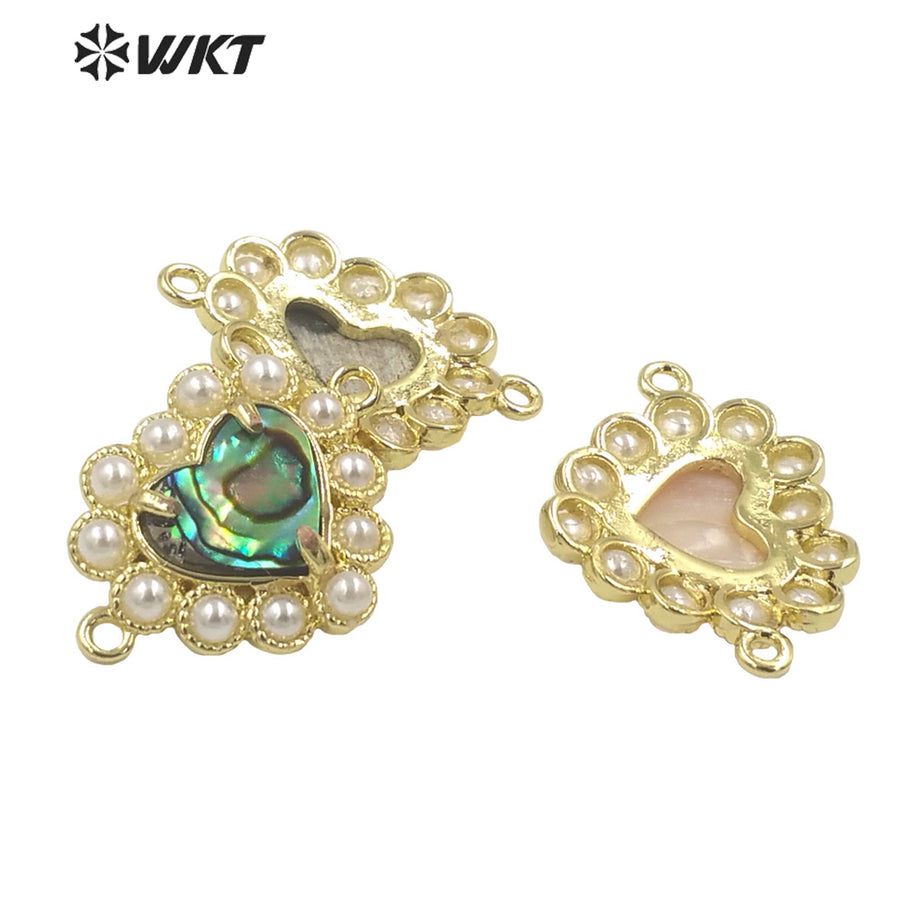 WT-PC007 Charming Lovely Claw Setting Natural Shell Made Heart Jewelry Making Connectors for Women