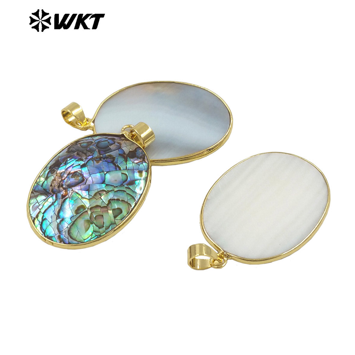 WT-JP408 High Quality DIY Jewelry Accessory Raw Natural Abalone Shell Oval Pendant With Gold Edged for Women Necklace Handmade