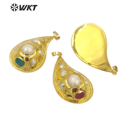 WT-JN263 New Unique Trumpet Shape Natural Freshwater Pearl and Stone Setting Handmade Pendant Necklace for Friend Gift Jewelry