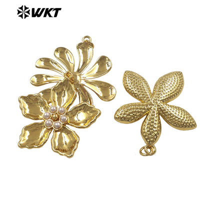 WT-P2079 Boutique Fashion Gold Plated Brass And Artificial Pearl Flowers Shape Pendants As Girls Handmade Jewelry Findings