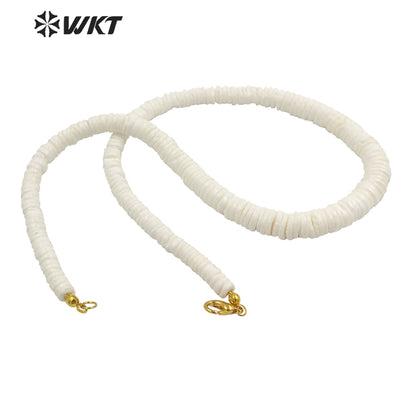 WT-JN227 Unique Women Bohemian Style Purity Natural White Shell Beads Necklace 17 Inch Long Hand Strand Beads Necklace for Wedding