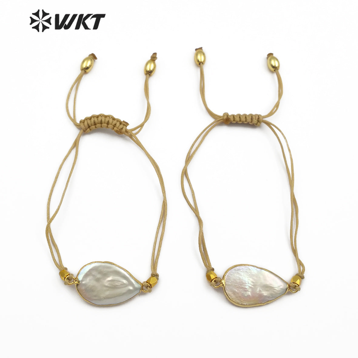 WT-B447 Handmade Pearl Bracelet Teardrop Shape Pendant With Gold Trim Rope Adjustable Jewelry Natural Freshwater Pearl Bracelet