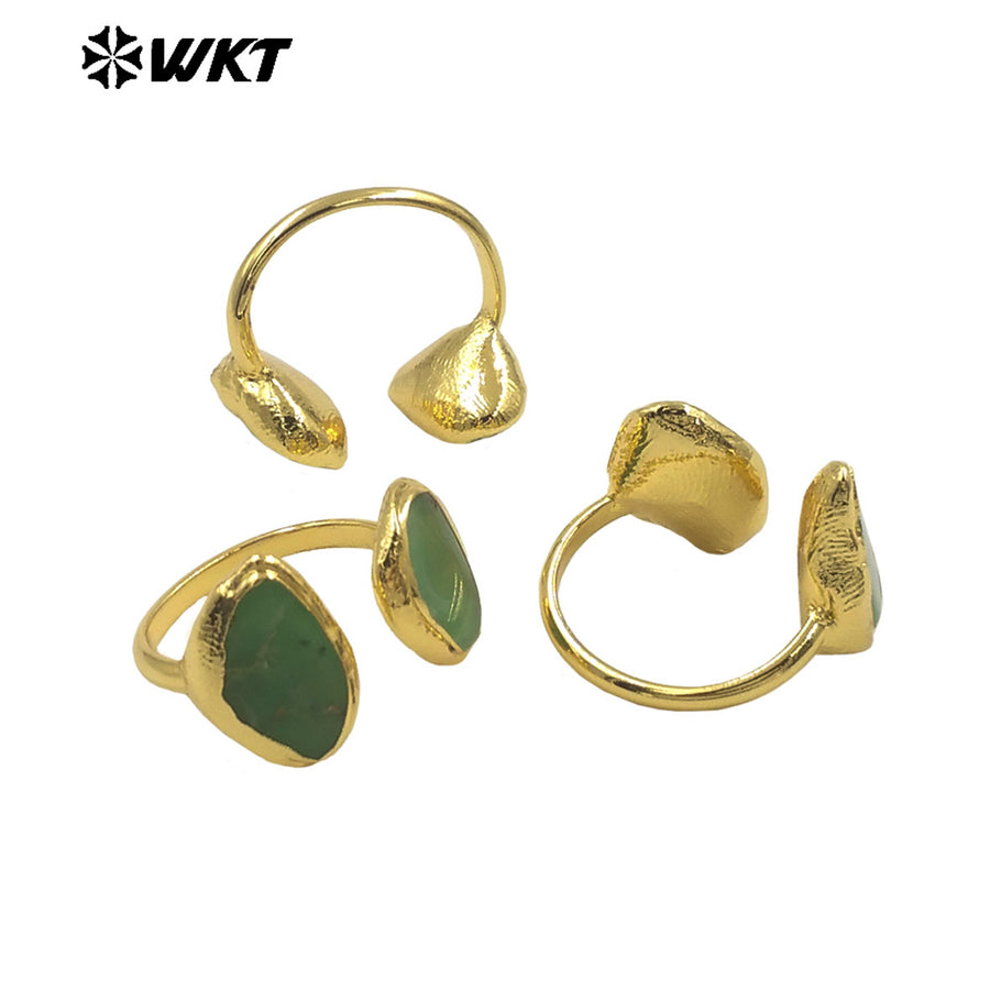 WT-R566 High Quality Simple Style Gold Plated Ring With Natural Australia Chrysoprase Stone Waterdrop Valentine's Gift for Her