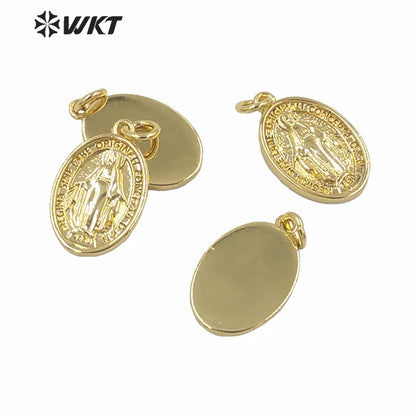 WT-MP162 Wholesale Small Charming Gold Electroplated Metal Jesus Christ Pendant 17mm Tiny Hot Single Loop Gold Charm Pendant