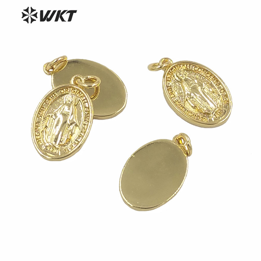 WT-MP162 Wholesale Small Charming Gold Electroplated Metal Jesus Christ Pendant 17mm Tiny Hot Single Loop Gold Charm Pendant