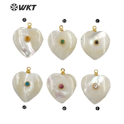 WT-JP209 Natural Heart Shell Pendant With CZ Charm Stylish Jewelry Heart Shape Shell Pendant Gift for Lady