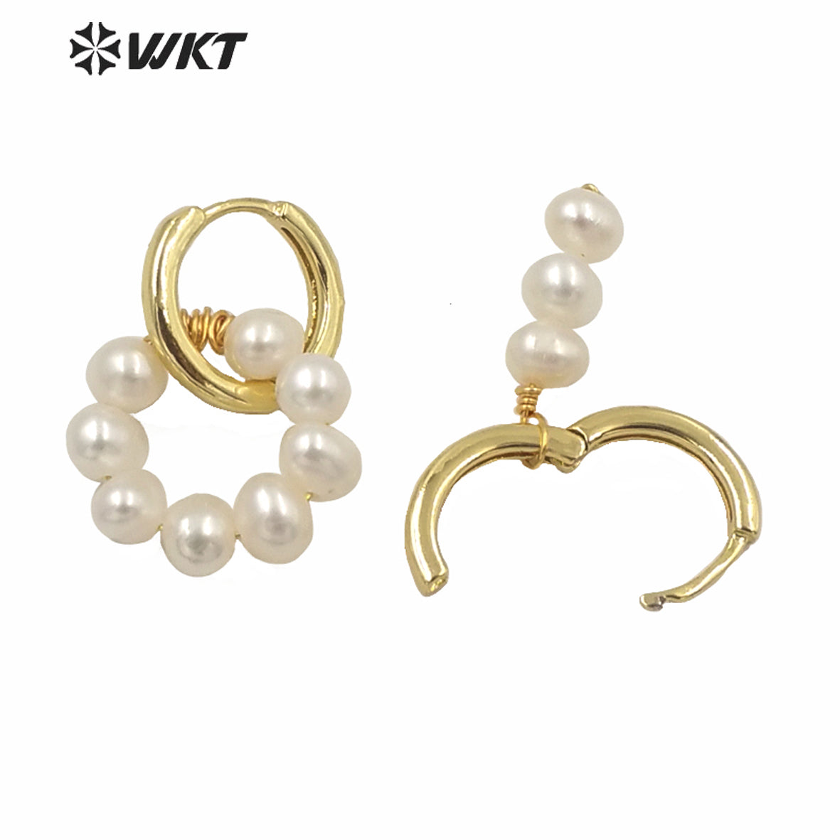 WT-MPE052 Populared Hand Strand Natural Freshwater Pearl Round Earrings 18k Gold Plated PEARL Beads Earrings with Clasp Studs