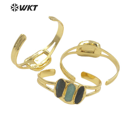 WT-B609 2022 Pastoral Three-color Gemstone Bangles C-shaped Opening Bangles Temperament 18k Gold-plated Natural Stone Bangles