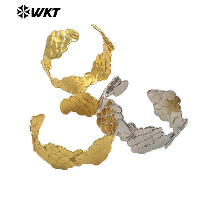 WT-JF380 Wonderful Unique Gold Silver Plated Fish Shape Yellow Brass Bangle Adjustable Size For Lady Party Wearing Accessory