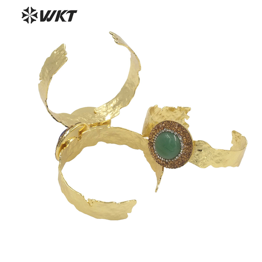 WT-B627 INS Trendy Gold Rhinestone Bangle Women 18k Gold Plated Round Stone Bangle Europe Boho Opening Stone Bangle