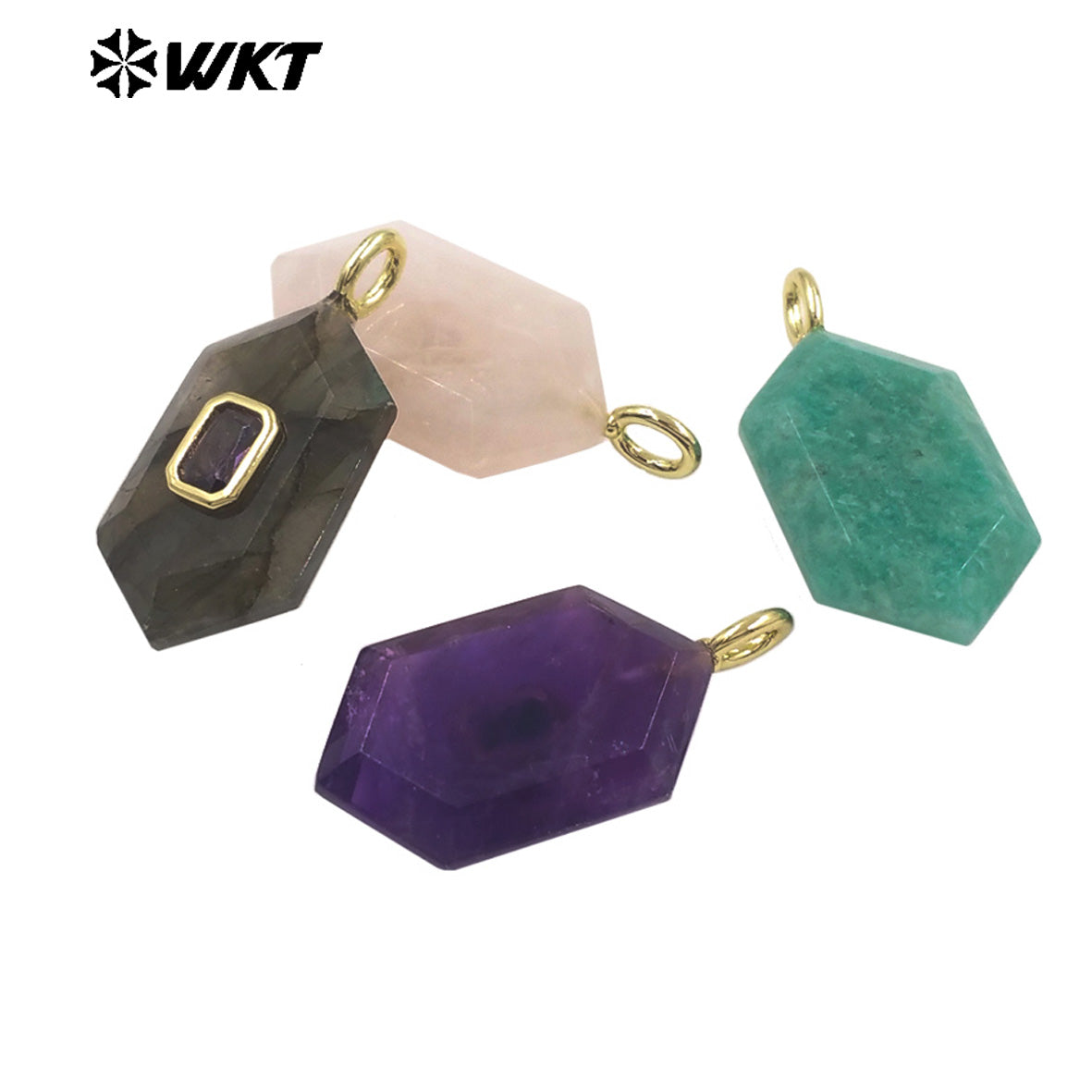 WT-P2083 New Arrival Zircon And Labradorite Various Natural Gemstones Geometric Shape Pendants For Handmade Earrings DIY