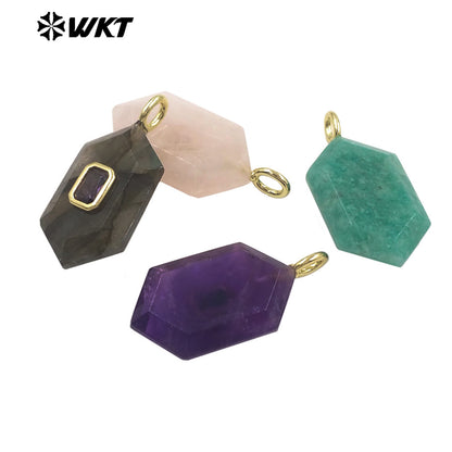 WT-P2083 New Arrival Zircon And Labradorite Various Natural Gemstones Geometric Shape Pendants For Handmade Earrings DIY