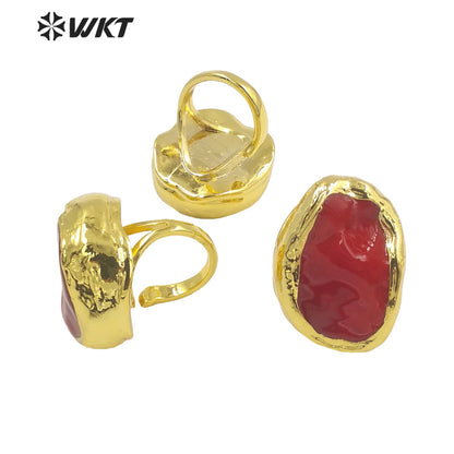 WT-MPR060 Freshwater Red Coral Stravagante 18k Gold Plating Trendy Ring Lovely Women Natural Pearl Boho Ring for Gift