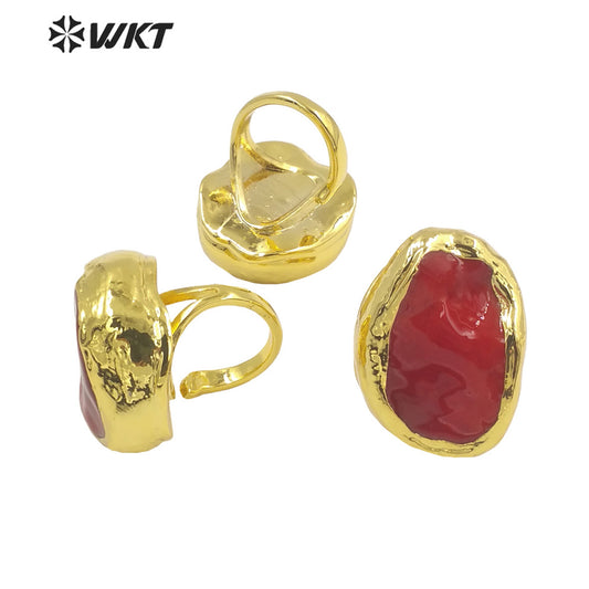 WT-MPR060 Freshwater Red Coral Stravagante 18k Gold Plating Trendy Ring Lovely Women Natural Pearl Boho Ring for Gift