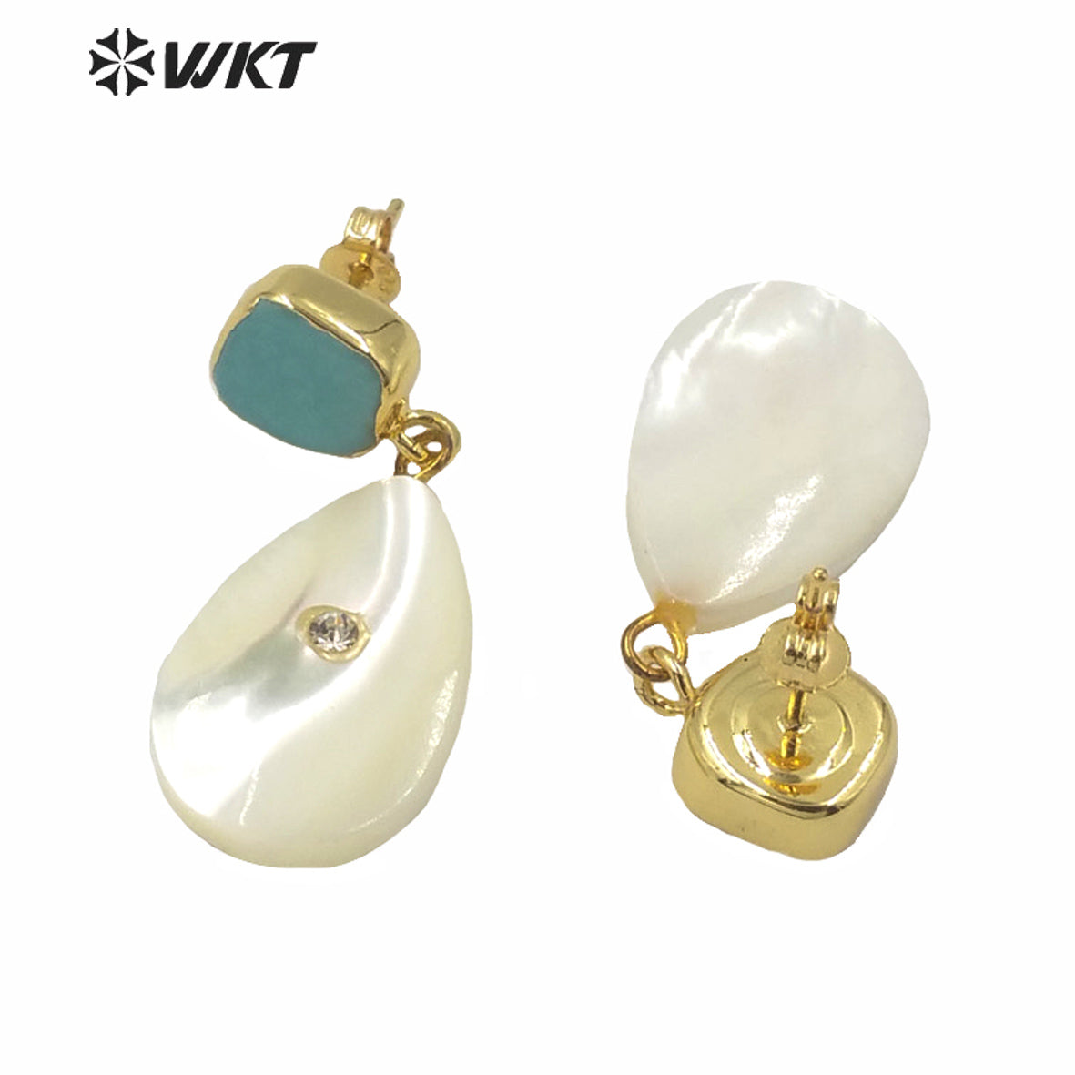 WT-MPE045 Factory Directly Sales Natural Stone Studs Earrings White Waterdrop Dangle Shell Earrings Charming Turquoise Earrings