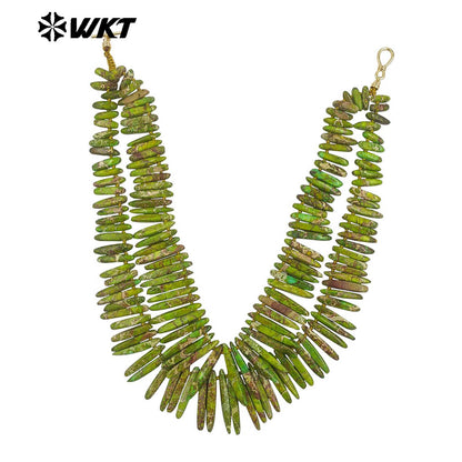 WT-N1503 Newest Amazing Double Layers Bar Shape Natural Ocean Jasper Stones Necklace For Unique Luxury Women Birthday Gifts
