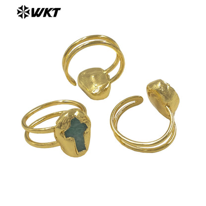 WT-R600 Popular Wonderful 18K Gold Plated Natural Gemstones Cross Shape Adjustable Rings For Lady Daily Wearing Jewelry