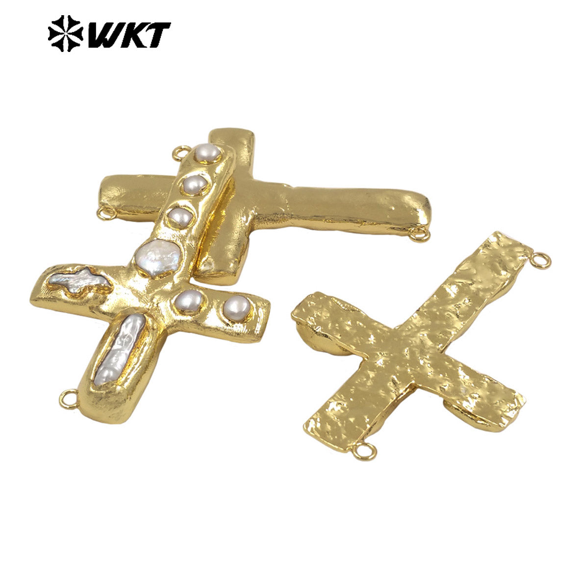 WT-PC015 The New Listing Back Full Gold Plated Natural Freshwater Pearl Cross Connector For DIY Women Necklace Jewelry