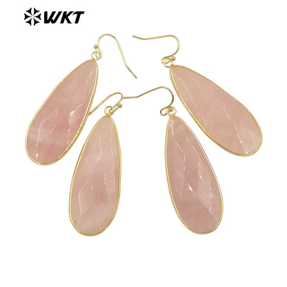 WT-E662 Natural Quartz Pink Crystal Elegant Versatile Earrings Classic Charming Earrings Women Quartz Earrings