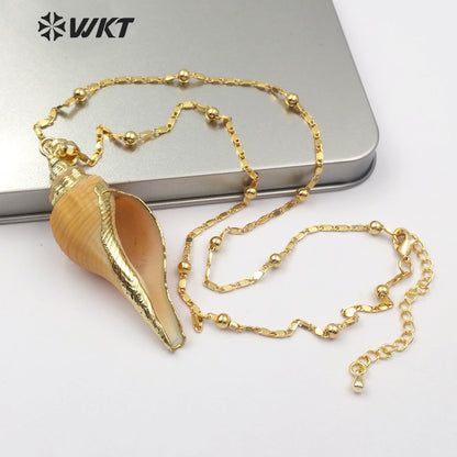 WT-JN062 Large Conch Shell With Gold Plated Women Jewelry Pendant Sea Shell 18 Inch Natural Big Trumpet Shell Necklace
