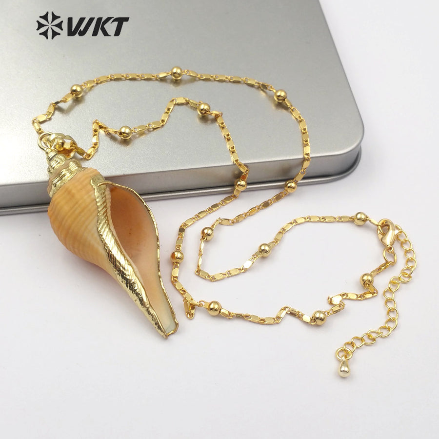 WT-JN062 Large Conch Shell With Gold Plated Women Jewelry Pendant Sea Shell 18 Inch Natural Big Trumpet Shell Necklace