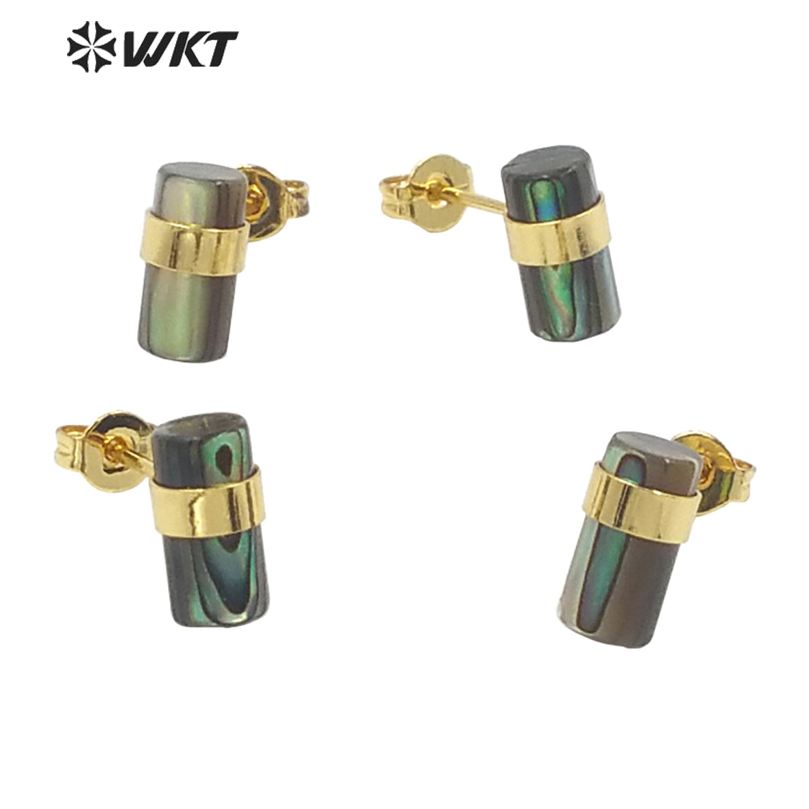 WT-MPE053 Gorgeous High Quality Stick Shape Natural Green Abalone Shell Studs Gold Electroplated Cube Elegant Bohemian Earrings