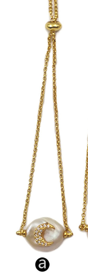 WT-MB112 New Arrival Pearl Gold Bracelet CZ Pave Star and Elephant or Moon Pattern Women Fashion Charm Bracelet