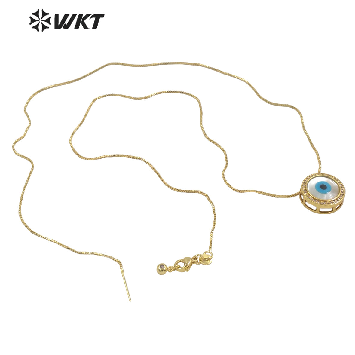 WT-MN970 Fashion 18k Real Gold Plated Micro Pave Cubic Zircon Natural Round Shell Eye Pendants Necklace Charming Eye Necklace