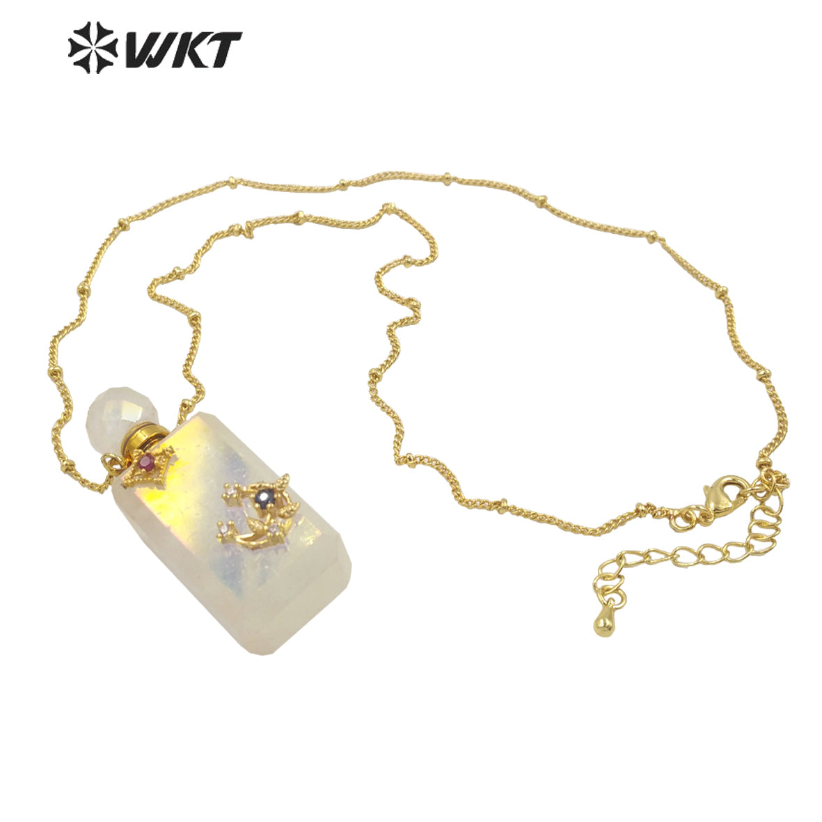 WT-N1352 WKT Shine and Bright Natural Stone Aura Quartz Perfume Bottle Necklace Beautiful Jewelry Pendant Chain Jewelry Wedding