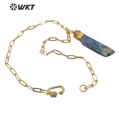 WT-N1221 Natural Blue Kyanite Necklace With Gold Plated Natural Stone Necklace Stylish Women Jewelry Blue Kyanite Necklace